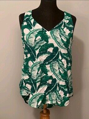 Old Navy Green Palm-Print V-Neck Sleeveless Camisole